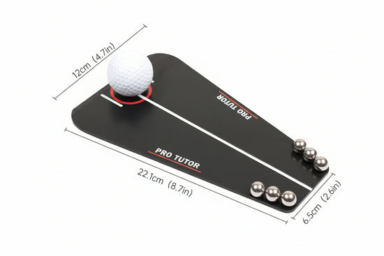 Golf putting trainer guiding ball through straight path