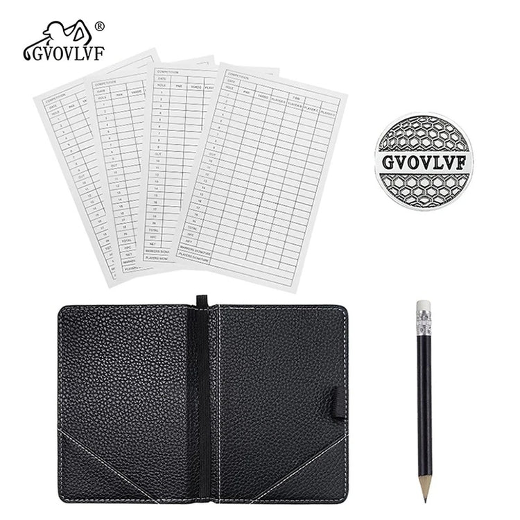 Golf scorecard holder open showing score sheet inside