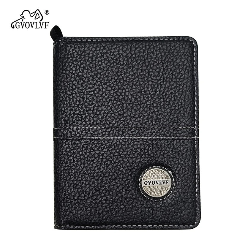 Golf scorecard holder with built-in ball marker on golf course