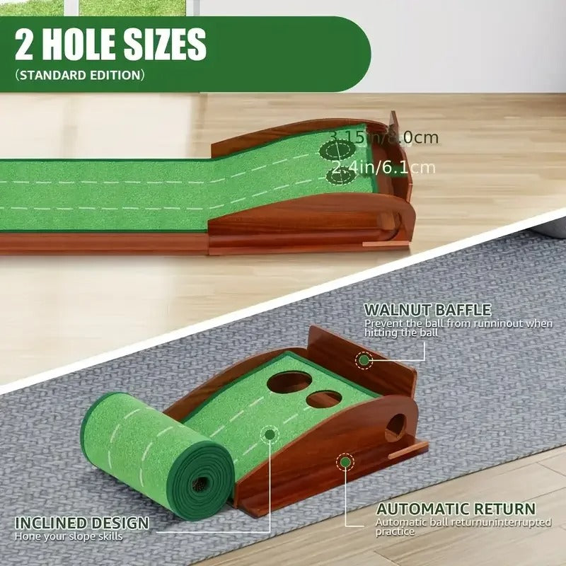 Indoor putting mat helping golfer improve accuracy