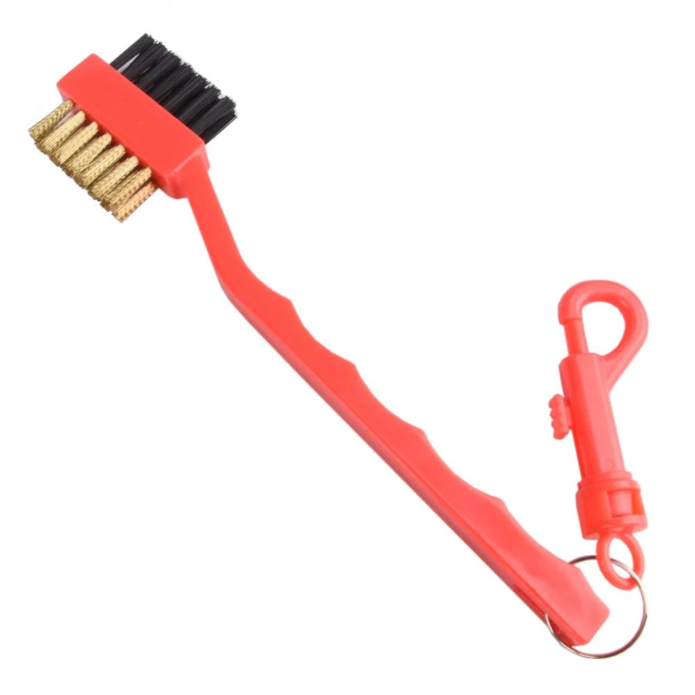 Golf groove cleaner tool attached to golf bag