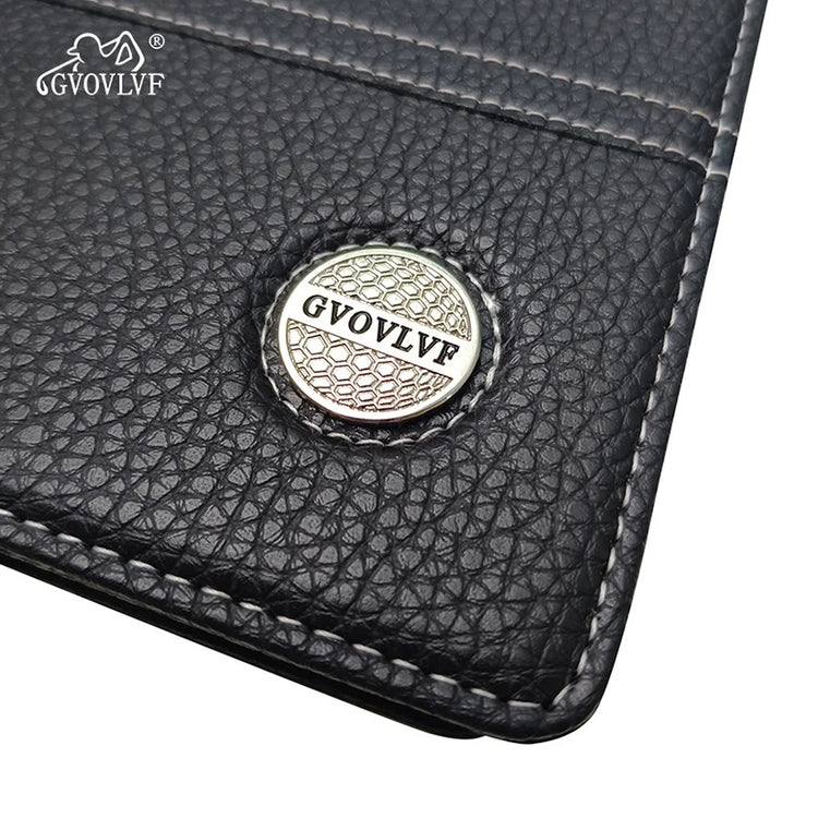 Golf scorekeeper wallet placed on golf bag during round