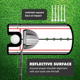 Putting alignment mirror with tees guiding stroke path