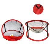 Portable golf chipping nets set up indoors for training