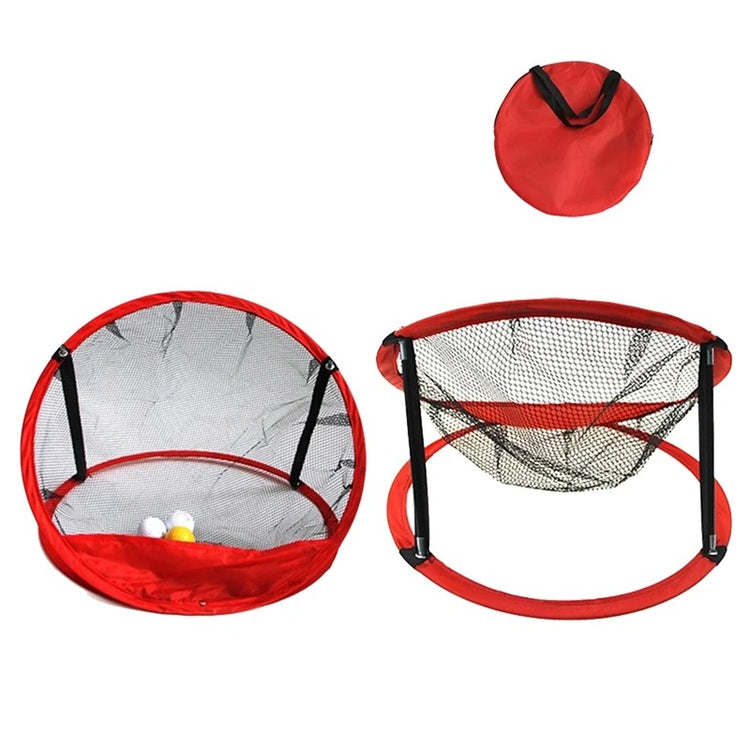 Portable golf chipping nets set up indoors for training