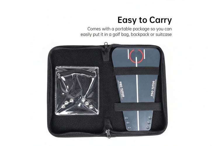 Golf putting trainer guiding ball through straight path