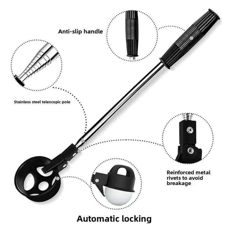 Golf ball retriever stick extended for long distance pickup