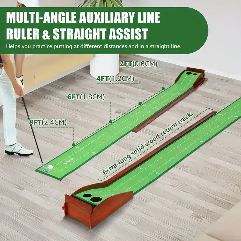 Putting practice mat set up in home training space