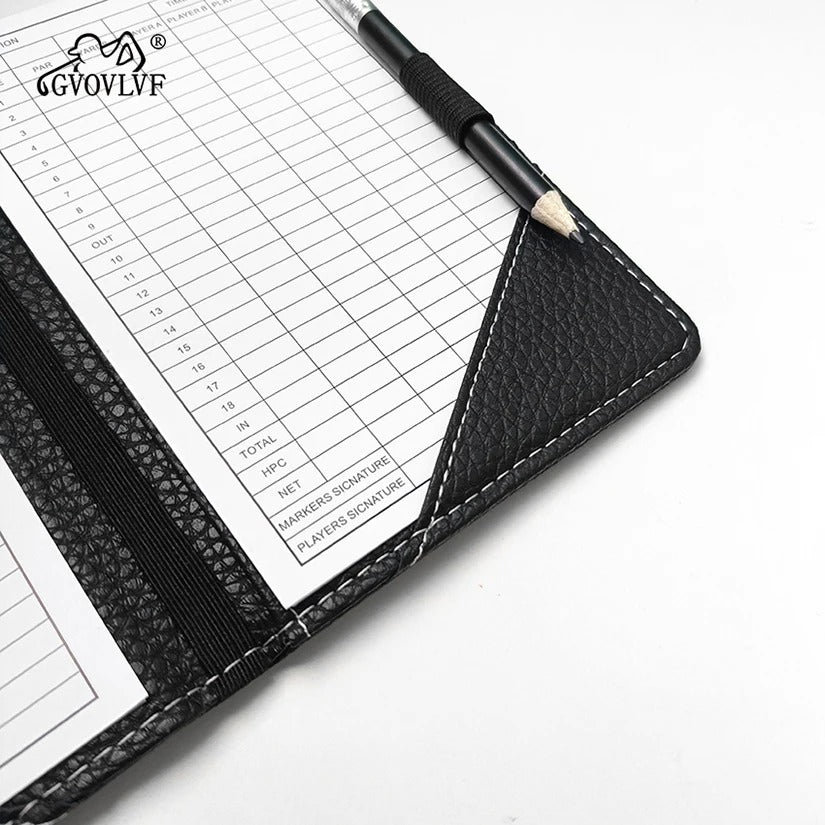 Durable golf scorecard case with ball marker accessory