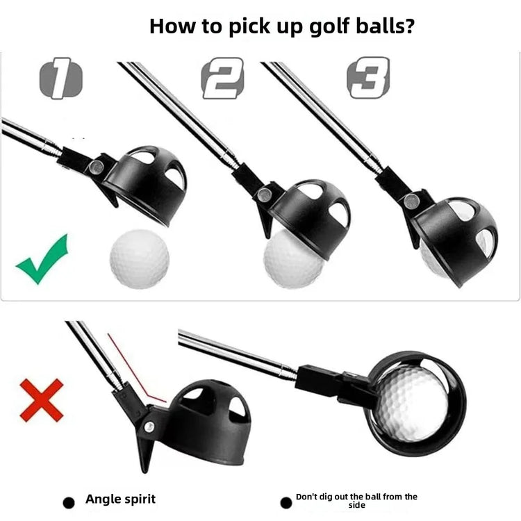 Lightweight golf ball pickup tool in use on golf course
