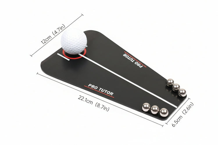 Golf putting trainer guiding ball through straight path