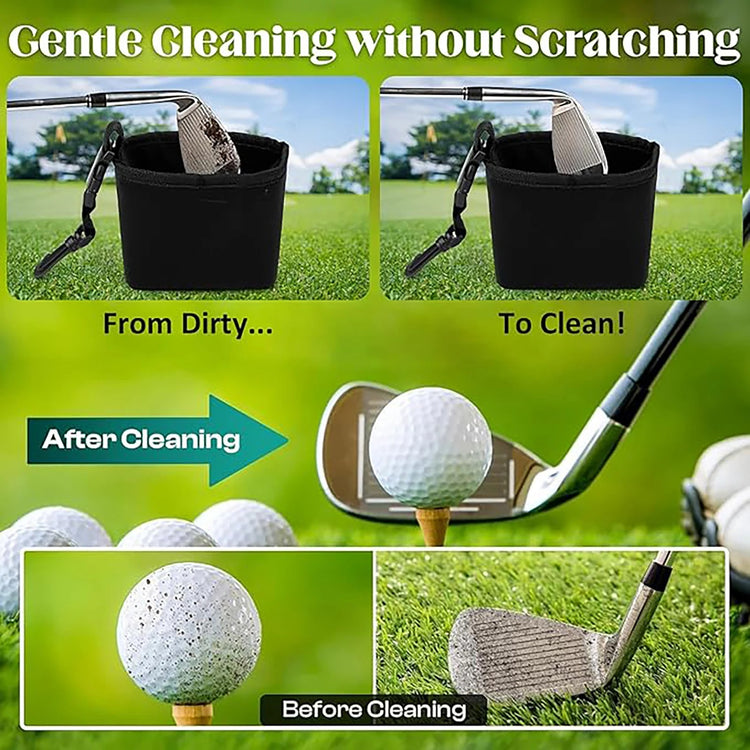 Microfiber golf cleaning pouch removing dirt from club face