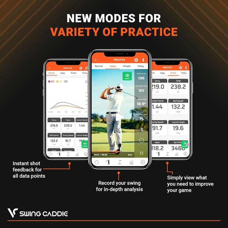 Golf training analyzer measuring shot distance and launch angle