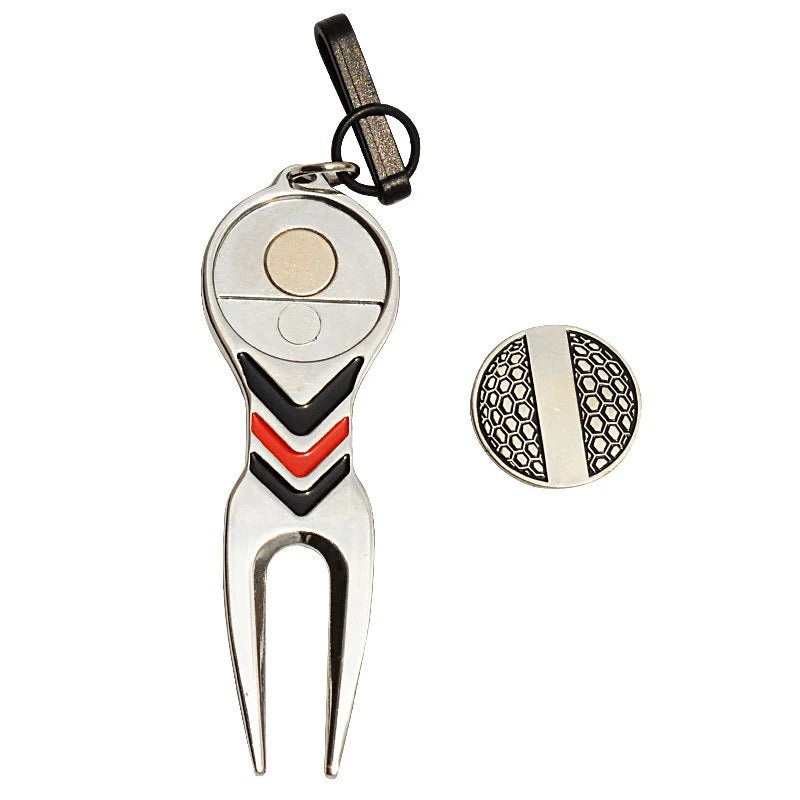 Golf ball mark repair tool fixing divot on putting green