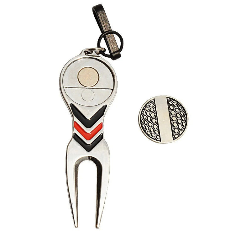 Golf ball mark repair tool fixing divot on putting green