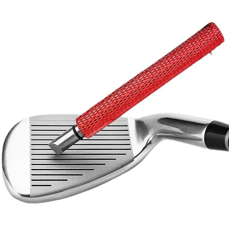 Golf groove sharpener inserted into club face for maintenance