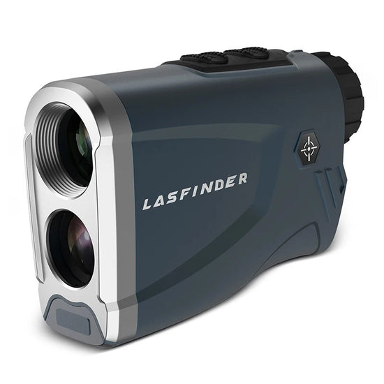 Laser golf range finder measuring distance to flag on course